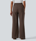 High Waisted Wide Leg Work Trousers with Pockets — Chocolate Martini — view 3