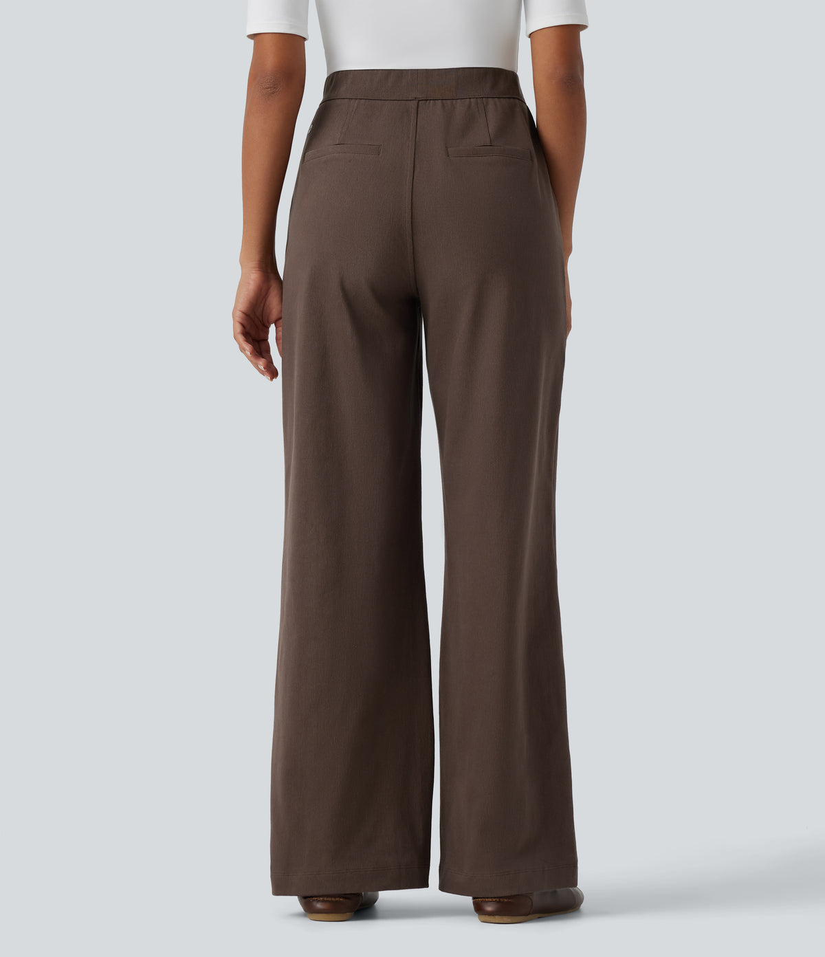 High Waisted Wide Leg Work Trousers with Pockets — Chocolate Martini — view 3
