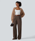 High Waisted Wide Leg Work Trousers with Pockets — Chocolate Martini — view 4
