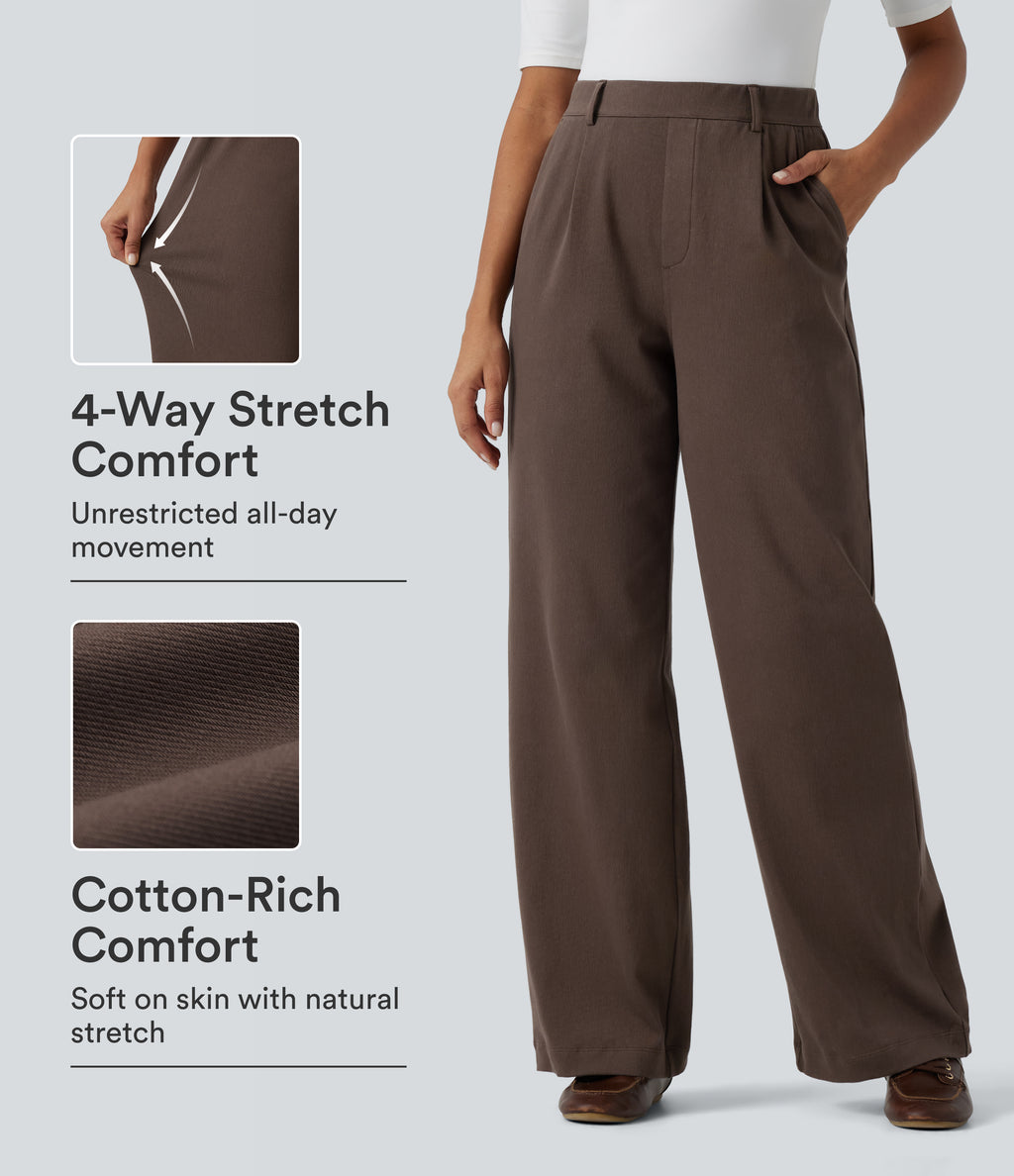 High Waisted Wide Leg Work Trousers with Pockets — Chocolate Martini — view 1