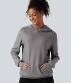 Ribbed Hooded Long Sleeve Casual Sweatshirt with Pocket — Mockingbird — view 1