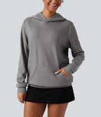 Ribbed Hooded Long Sleeve Casual Sweatshirt with Pocket — Mockingbird — view 5