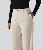 Mid Rise Wide Leg Corduroy Casual Trousers with Pockets — White — view 6