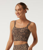 Leopard Print Light Support Square Neck Twisted Yoga Sports Bra with Built-in Bra — Tan Leopard — view 3