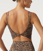 Leopard Print Light Support Square Neck Twisted Yoga Sports Bra with Built-in Bra — Tan Leopard — view 5