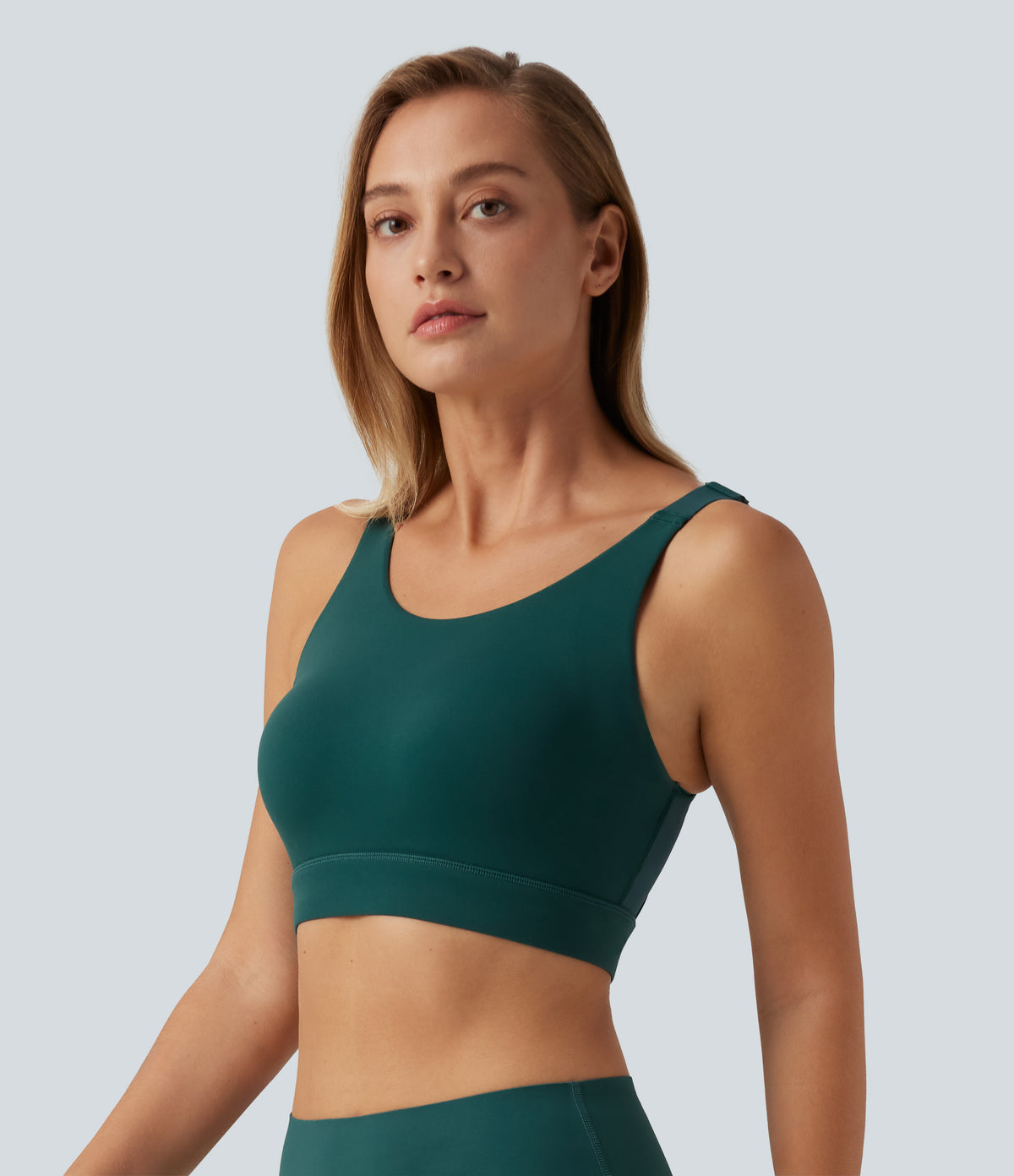 Medium Support Round Neck Contrast Mesh Running Sports Bra with Built-in Bra — June Bug — view 3