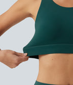 Medium Support Round Neck Contrast Mesh Running Sports Bra with Built-in Bra — June Bug — view 7