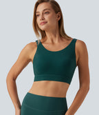 Medium Support Round Neck Contrast Mesh Running Sports Bra with Built-in Bra — June Bug — view 5