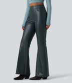 Mid Rise Stretchy PU Fleece Casual Bootcut Trousers with Pockets — Stratified Sea — view 1