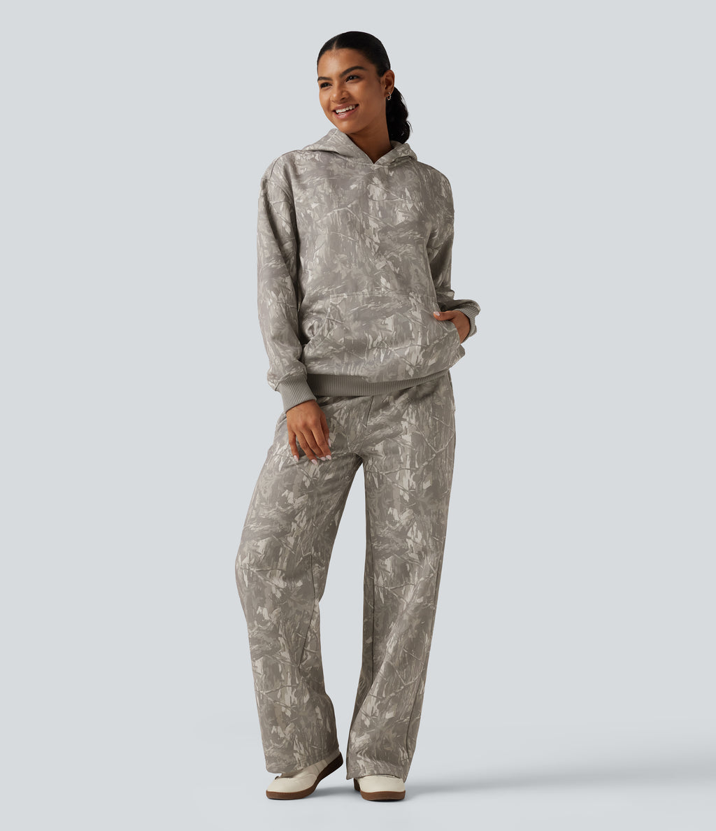 Hooded Long Sleeve Casual Sweatshirt with Pocket — Sand Grey Brushwood — view 7