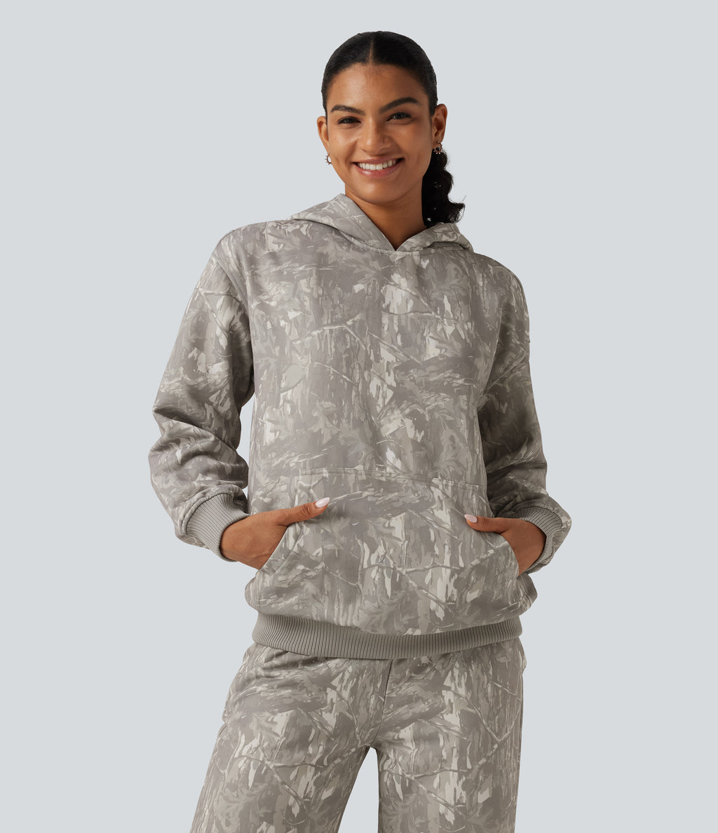 Hooded Long Sleeve Casual Sweatshirt with Pocket — Sand Grey Brushwood — view 1