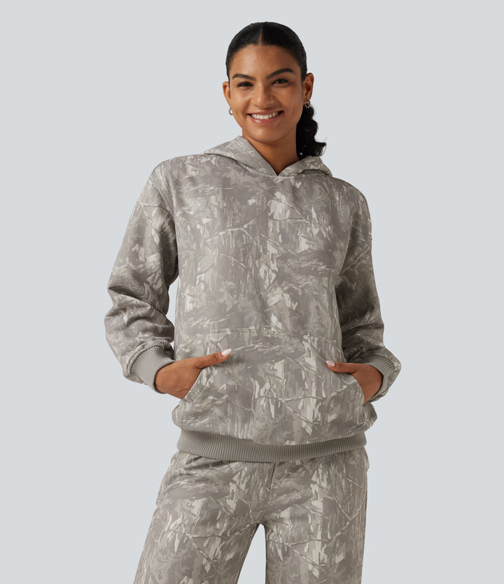 Hooded Long Sleeve Casual Sweatshirt with Pocket — Sand Grey Brushwood — view 1