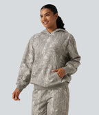 Hooded Long Sleeve Casual Sweatshirt with Pocket — Sand Grey Brushwood — view 3