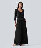 Hooded 3/4 Sleeve Baggy Relaxed Casual Jumpsuit with Pockets — Black — view 1