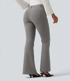 V-Shaped High Waisted Asymmetric Wrinkle Recovery Flare Work Trousers with Pockets — Silent Storm — view 2