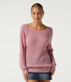 One Shoulder Crisscross Back Dropped Long Sleeve Relaxed Casual Jumper — Pinkesque — view 2