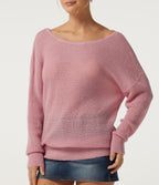 One Shoulder Crisscross Back Dropped Long Sleeve Relaxed Casual Jumper — Pinkesque — view 6