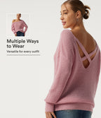 One Shoulder Crisscross Back Dropped Long Sleeve Relaxed Casual Jumper — Pinkesque — view 1
