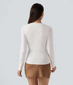 Round Neck Long Sleeve Crossover Hem Casual Top — White — view 2