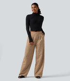 Mid Rise Leopard Print Wide Leg Casual Sweatpants with Pockets — Smoky Mocha Leopard — view 6