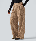 Mid Rise Leopard Print Wide Leg Casual Sweatpants with Pockets — Smoky Mocha Leopard — view 3