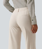 Low Rise Flare Corduroy Casual Trousers with Pockets — White — view 5