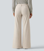 Low Rise Flare Corduroy Casual Trousers with Pockets — White — view 2