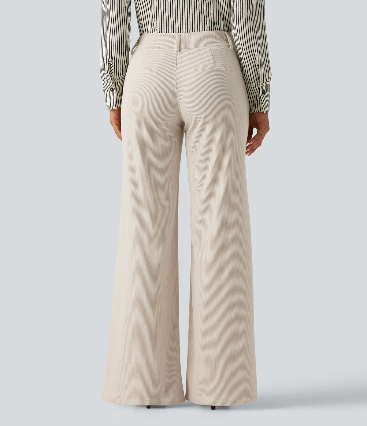 Low Rise Flare Corduroy Casual Trousers with Pockets — White — view 2