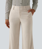 Low Rise Flare Corduroy Casual Trousers with Pockets — White — view 4