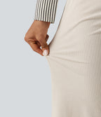 Low Rise Flare Corduroy Casual Trousers with Pockets — White — view 6