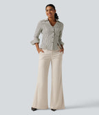 Low Rise Flare Corduroy Casual Trousers with Pockets — White — view 7