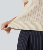 Polo Short Sleeve Cable Knit Work Jumper — Sandshell — view 5