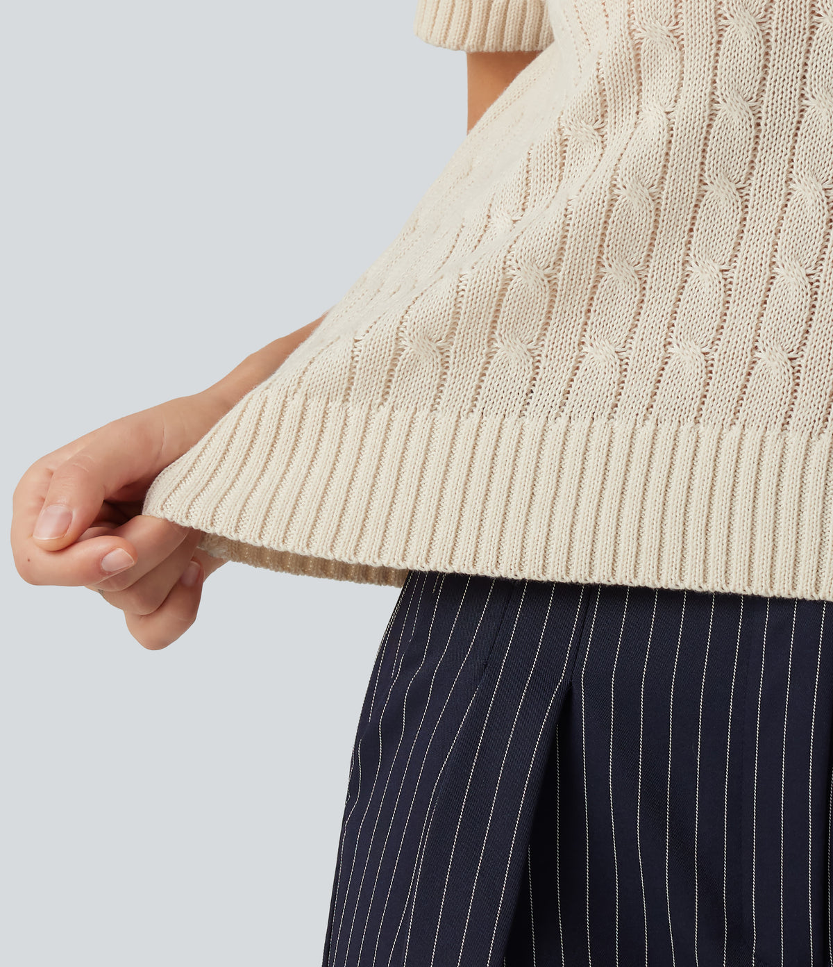 Polo Short Sleeve Cable Knit Work Jumper — Sandshell — view 5