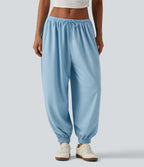 Low Rise Drawstring Oversized Casual Bubble Sweatpants with Pockets — Airy Blue — view 1