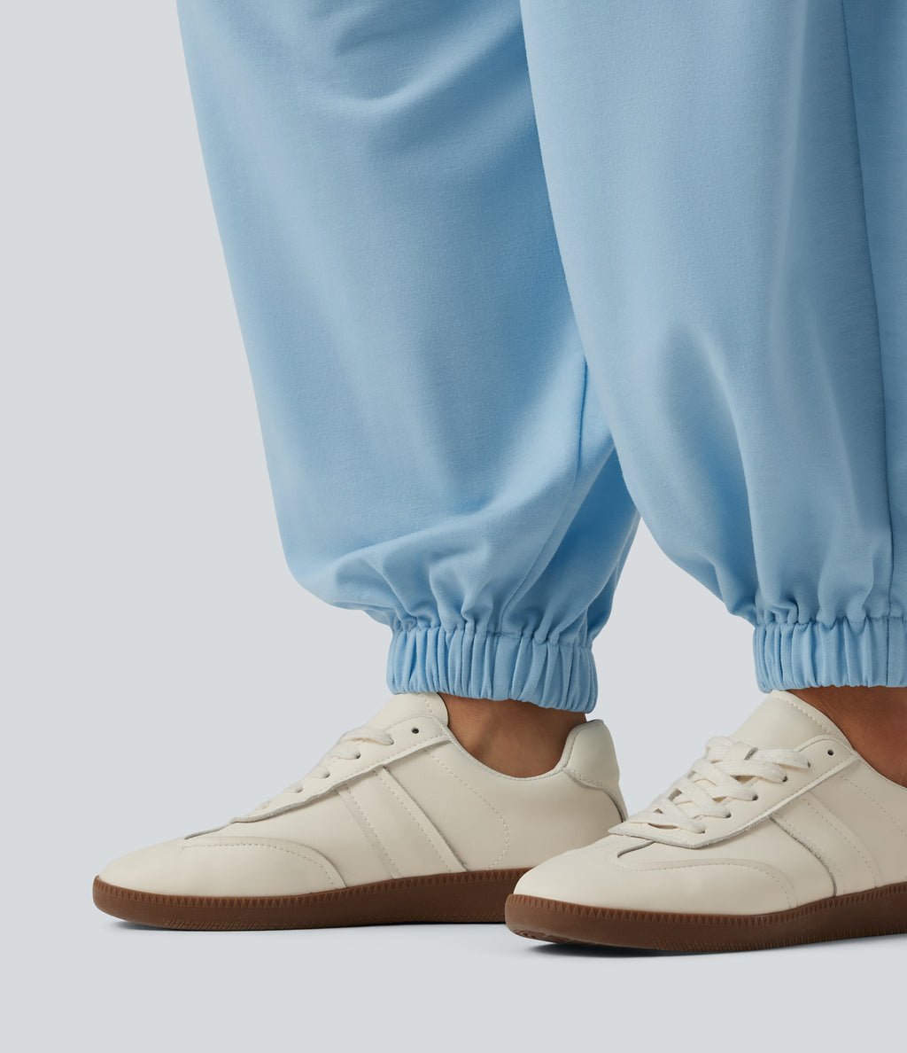 Low Rise Drawstring Oversized Casual Bubble Sweatpants with Pockets — Airy Blue — view 4