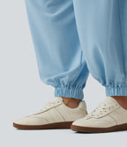 Low Rise Drawstring Oversized Casual Bubble Sweatpants with Pockets — Airy Blue — view 4