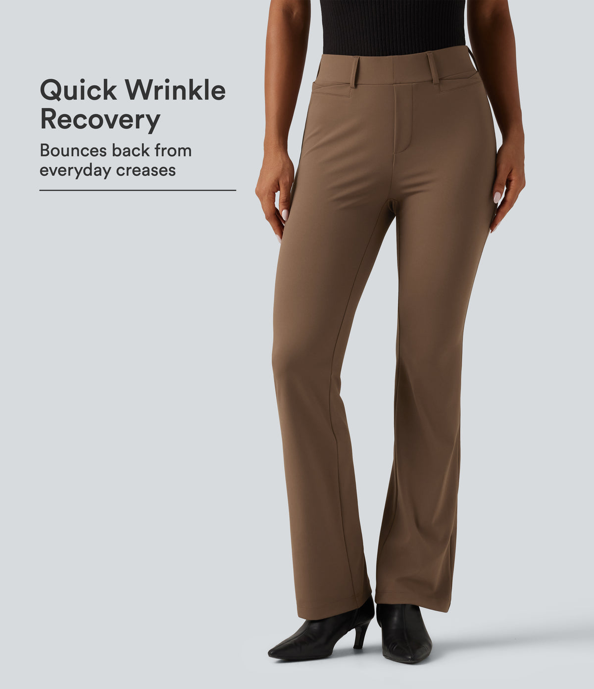 Wrinkle Recovery Mid Rise Bootcut Work Trousers with Pockets — Sepia — view 1