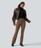 Wrinkle Recovery Mid Rise Bootcut Work Trousers with Pockets — Sepia — view 7