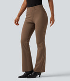 Wrinkle Recovery Mid Rise Bootcut Work Trousers with Pockets — Sepia — view 3