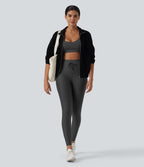 High Waisted Tummy Control Drawstring Striped Yoga Leggings with Pockets — Steel Stripe — view 6