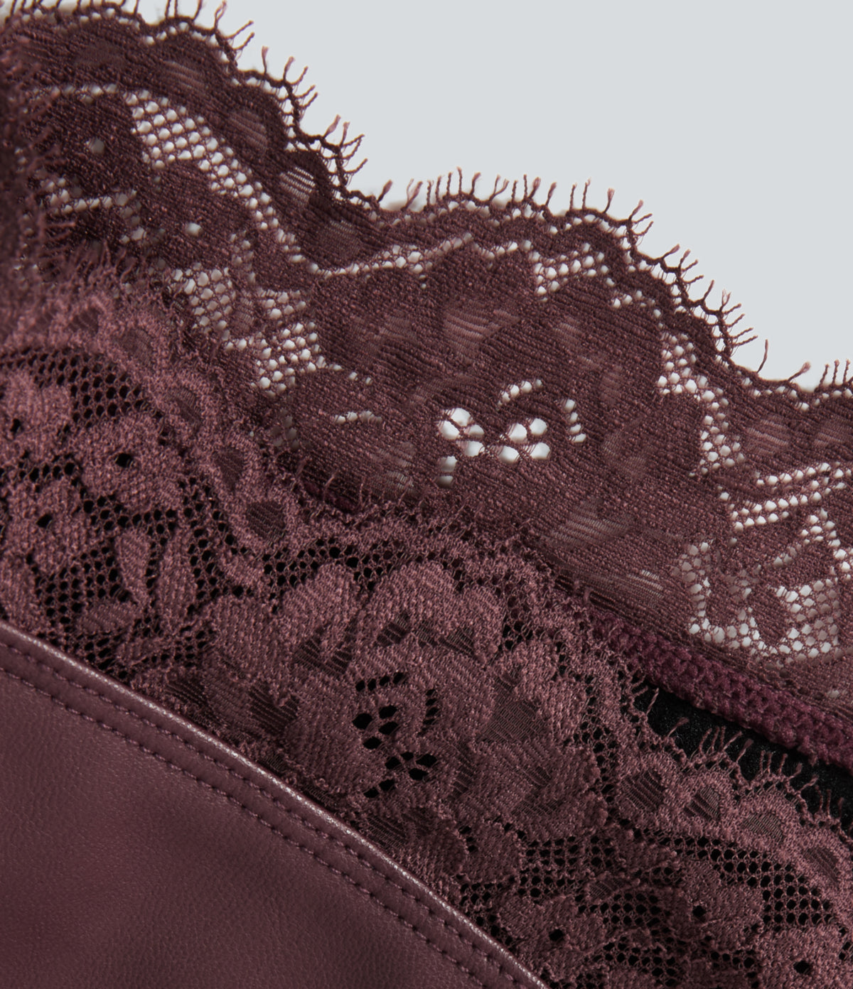 High Waisted Tummy Control Contrast Lace A-Line Casual Mini Skirt with Built-In Shorts — Windsor Wine — view 8