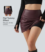 High Waisted Tummy Control Contrast Lace A-Line Casual Mini Skirt with Built-In Shorts — Windsor Wine — view 1