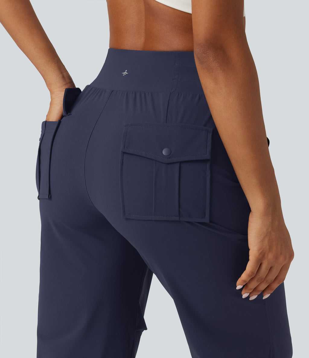 High Waisted Drawstring Quick Dry Running Trousers with Pockets — Peacoat — view 5