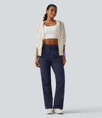 High Waisted Drawstring Quick Dry Running Trousers with Pockets — Peacoat — view 6