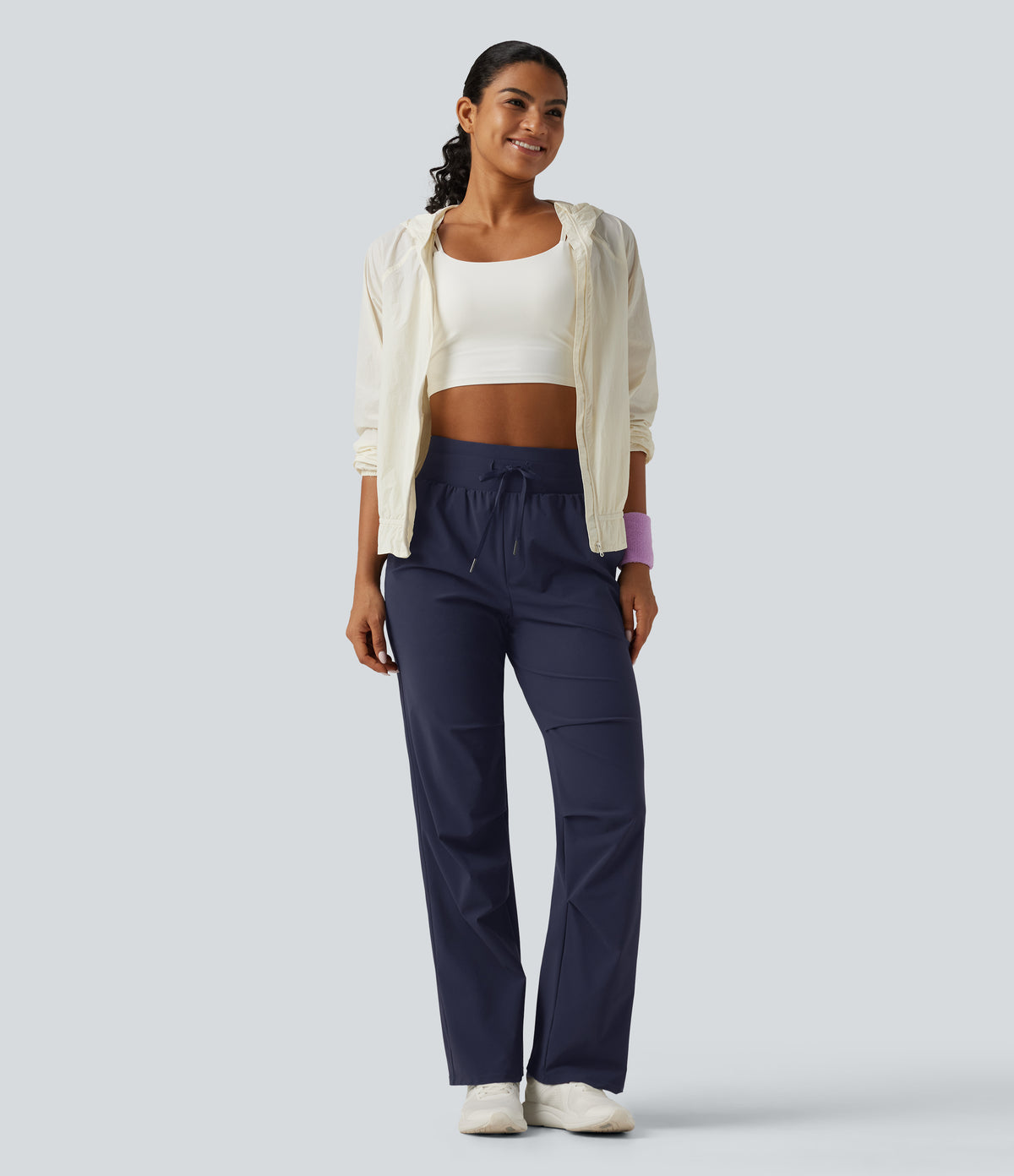 High Waisted Drawstring Quick Dry Running Trousers with Pockets — Peacoat — view 6