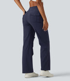 High Waisted Drawstring Quick Dry Running Trousers with Pockets — Peacoat — view 2