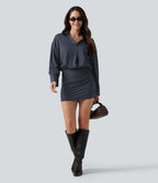Long Sleeve Striped Casual Mini Shirt Dress — Ocean Stripe — view 8