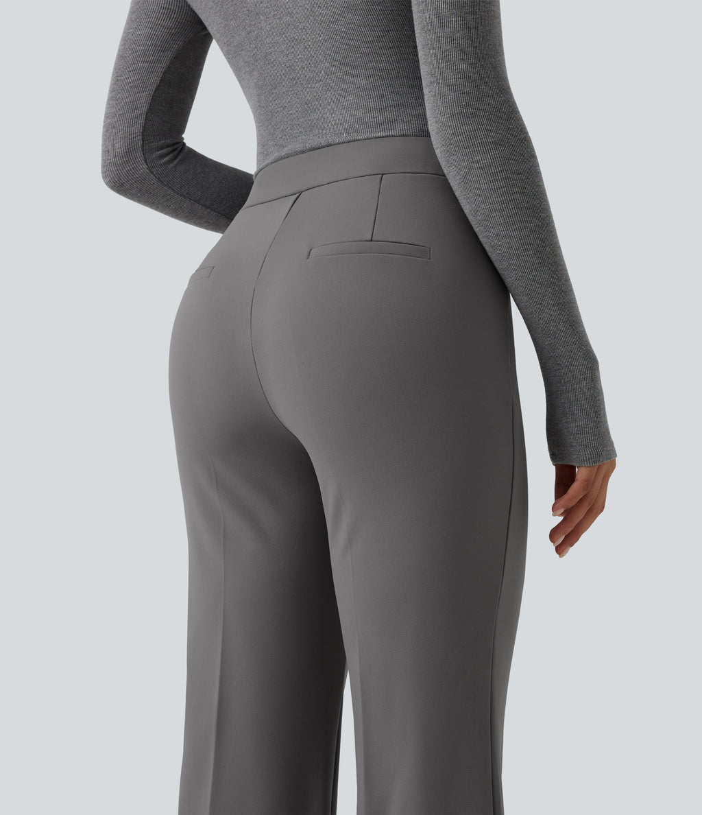 Mid Rise Flare Fleece Work Trousers with Pockets — Silent Storm — view 4