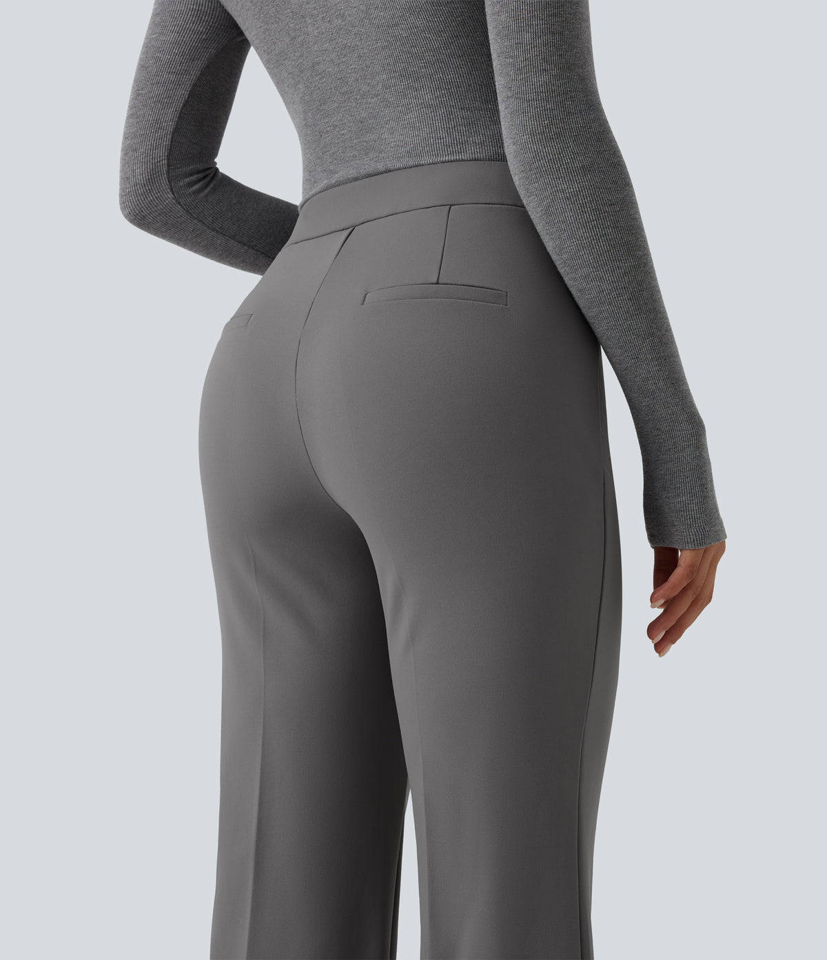 Mid Rise Flare Fleece Work Trousers with Pockets — Silent Storm — view 4
