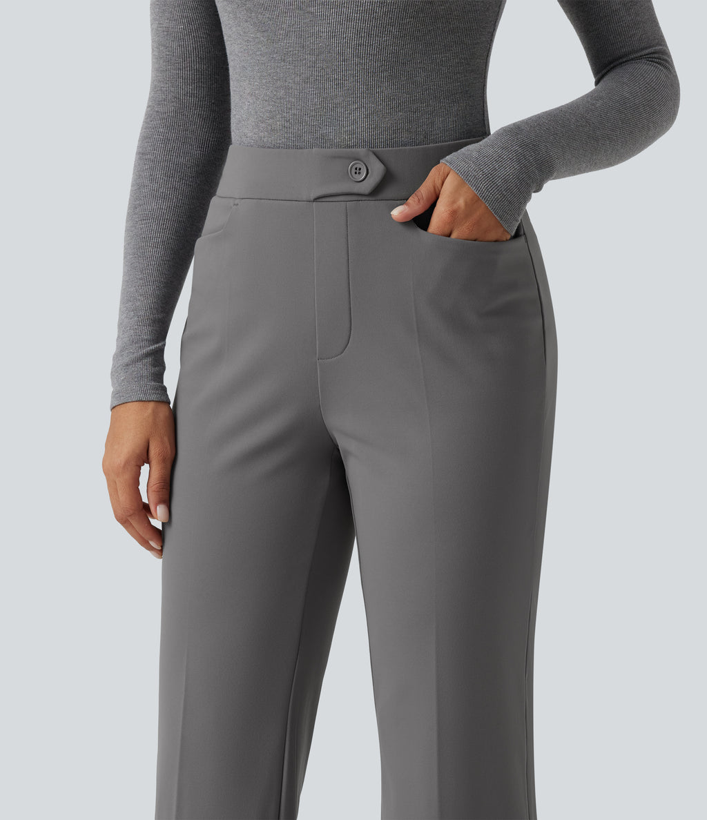 Mid Rise Flare Fleece Work Trousers with Pockets — Silent Storm — view 5